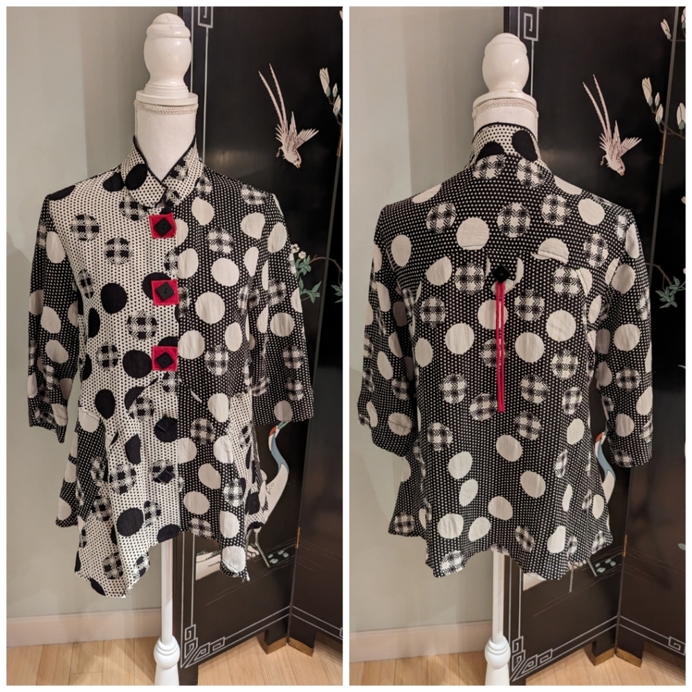 Ali Miles Womens Petite Medium Light Jacket Art To Wear MixedPrint 3/4Sleeve 118